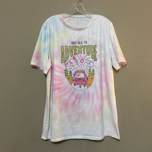 Say Yes To Adventure Tie-Dye Graphic Tee — Oversized XXL Pastel Van Roadtrip - Picture 1 of 4